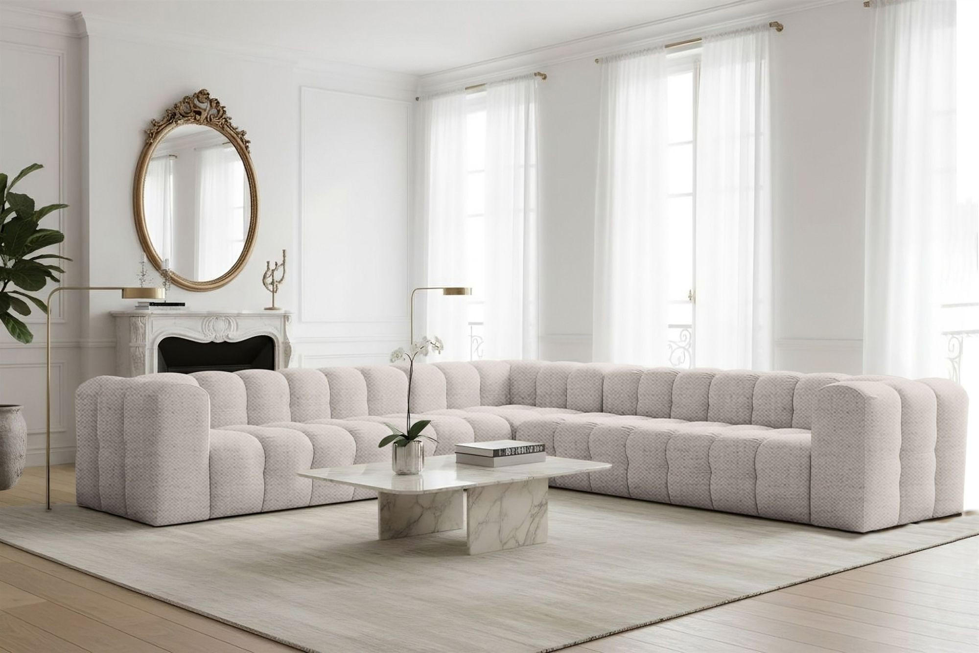 ECKSOFA Solvie Xl In Moly - Creme, Holzwerkstoff/Textil (330/330cm) - Fun Möbel