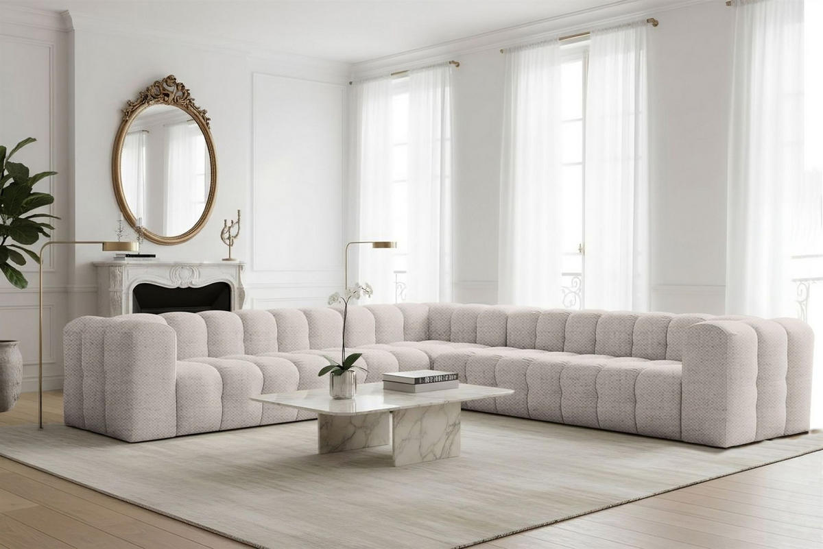 ECKSOFA Solvie Xl In Moly - Creme, Holzwerkstoff/Textil (330/330cm) - Fun Möbel