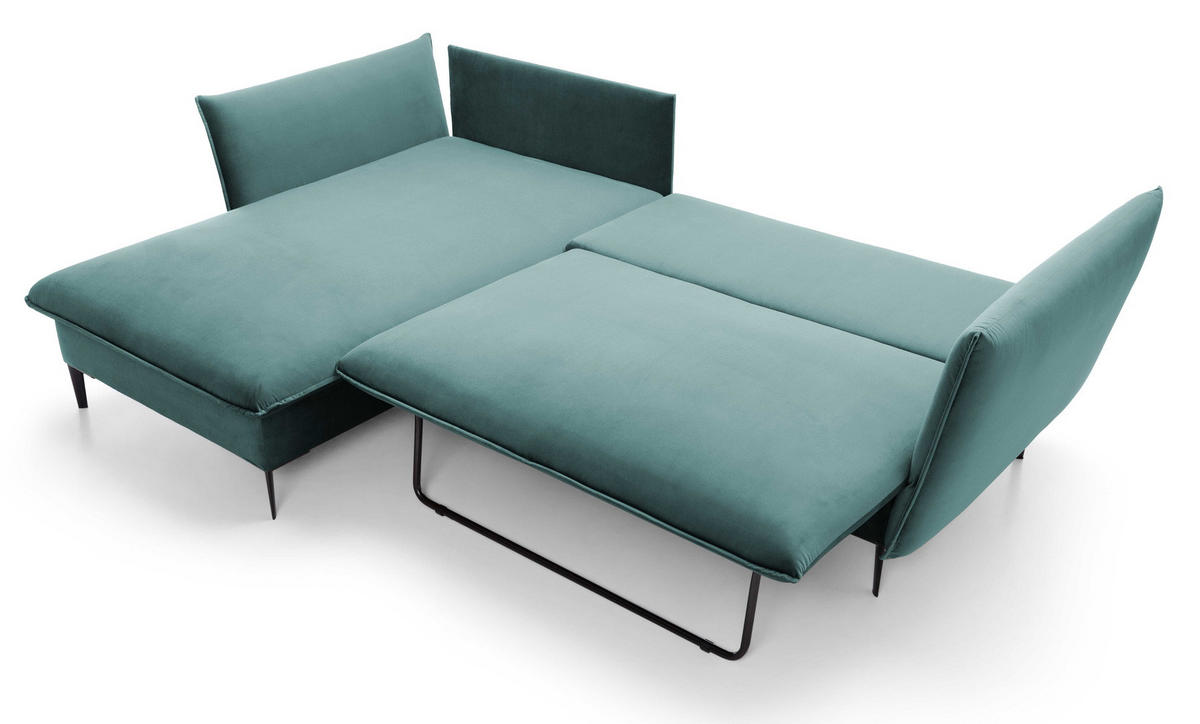 ECKSOFA Flavio mit Schlaffunktion, Bettkasten 260 cm, Links, Türkis - Türkis, Holz (258/167cm) - Emporius