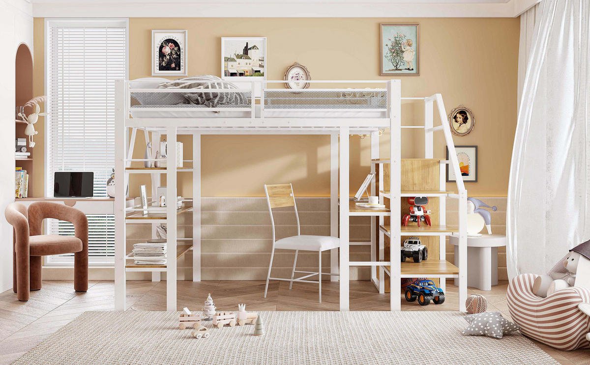 HOCHBETT 140x200 cm Schrank Tisch weiß - Weiß, Metall (140/200cm) - LEBENLANG