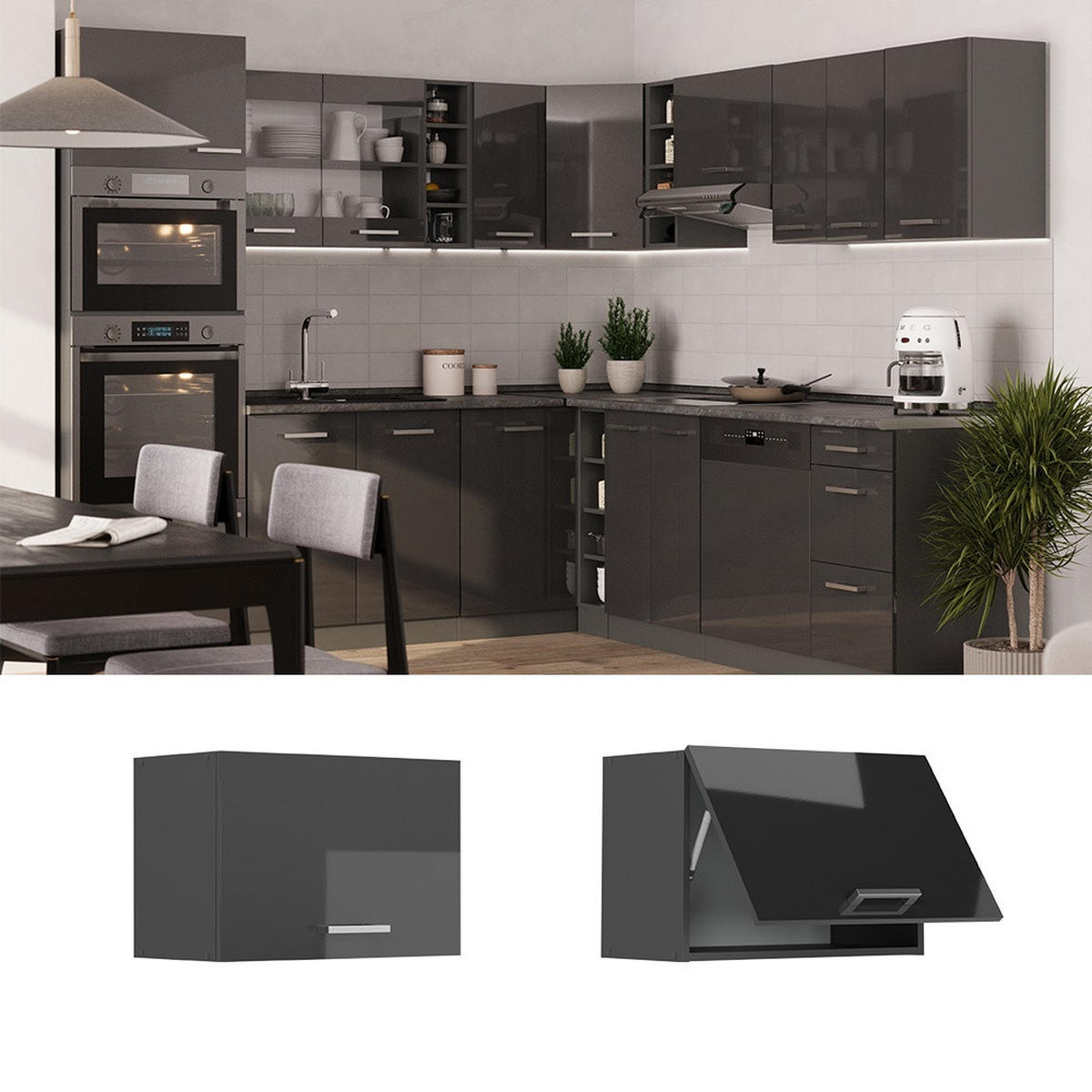 VÄGGSKÅP R-Line Antracit högblank 60 cm Platt - Antracit/Svart högglans, Träbaserade material (60/40/31cm) - Vicco
