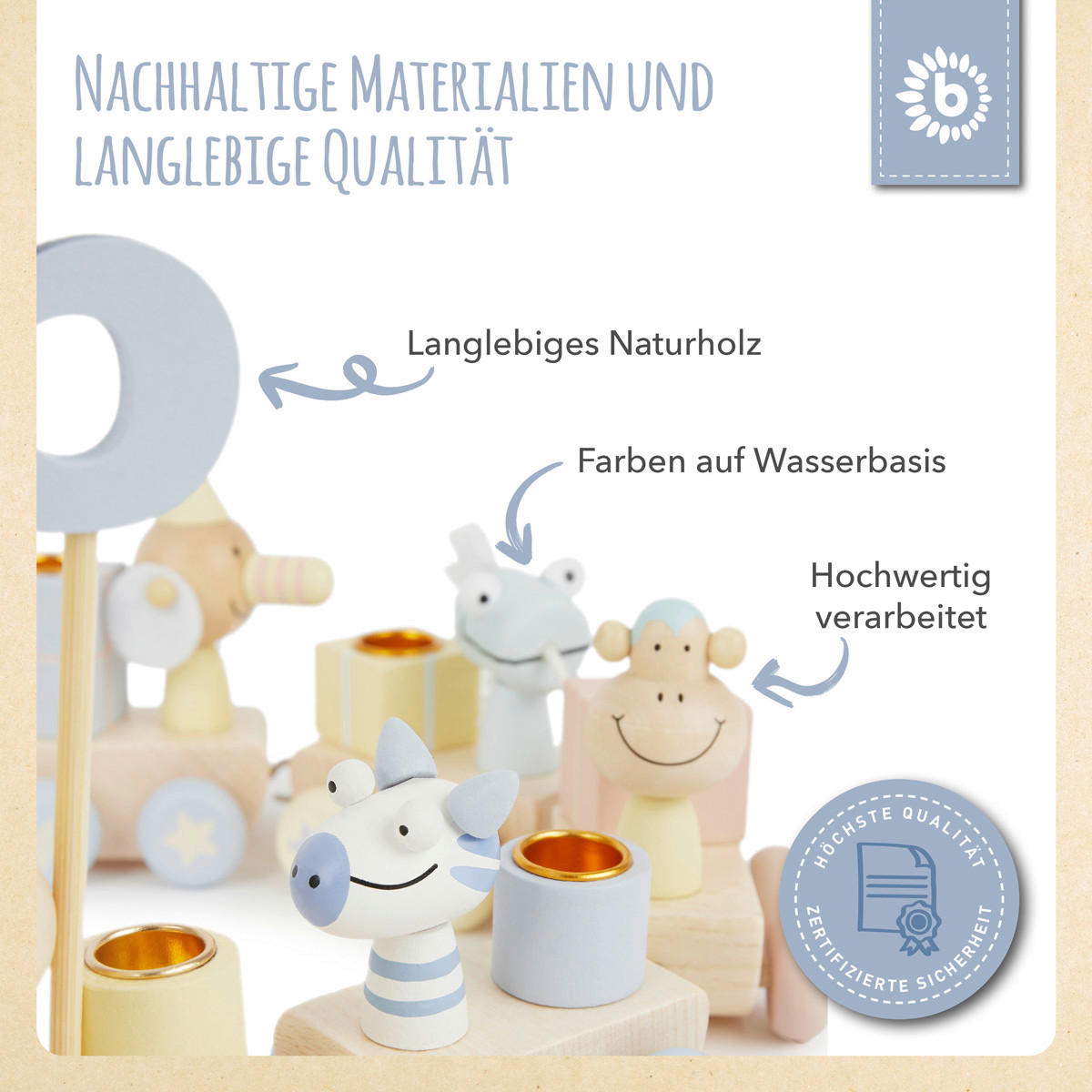 GEBURTSTAGSZUG Holz Candy Look mit 6 Ker - Multicolor, Holz (5/48cm) - Bieco Spielwaren