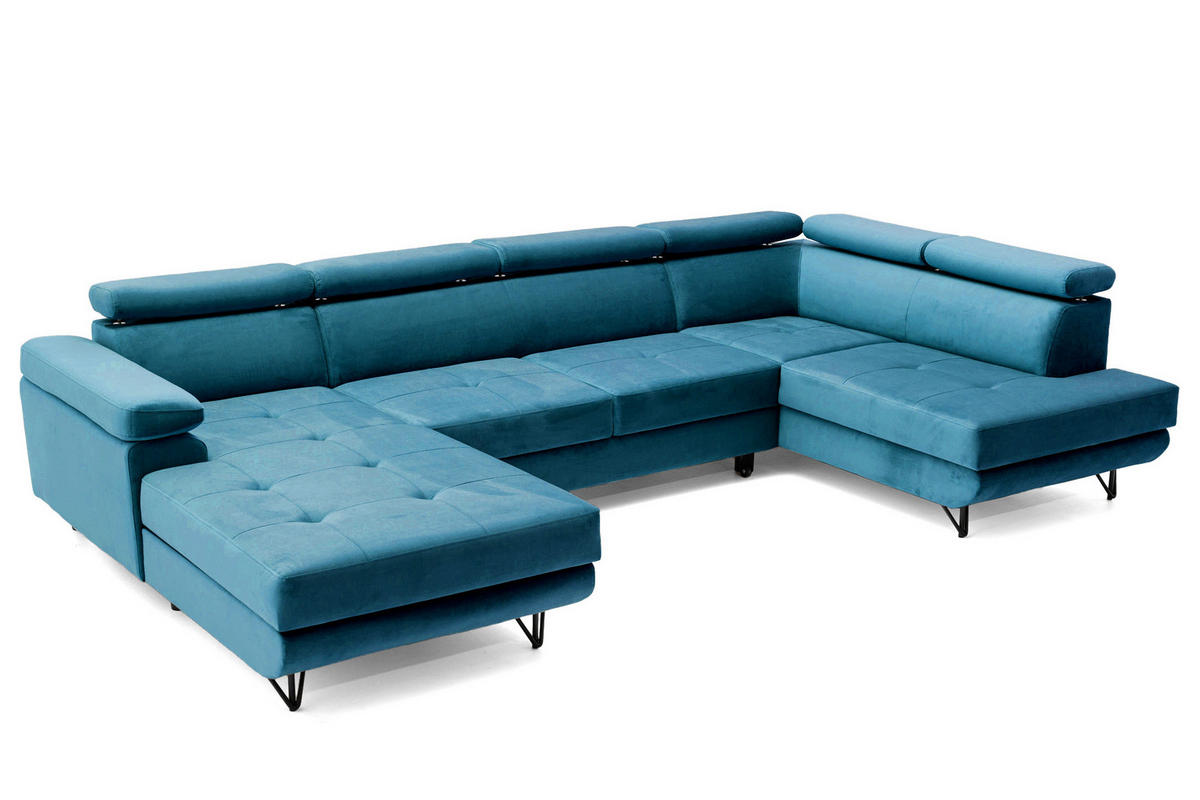 ECKSOFA U-Form JUNIOR U Rechts mit Schlaffunktion 128x254 Velours Smaragdgrün - Smaragdgrün/Schwarz, Holz/Textil (184/90/323cm) - Muffo