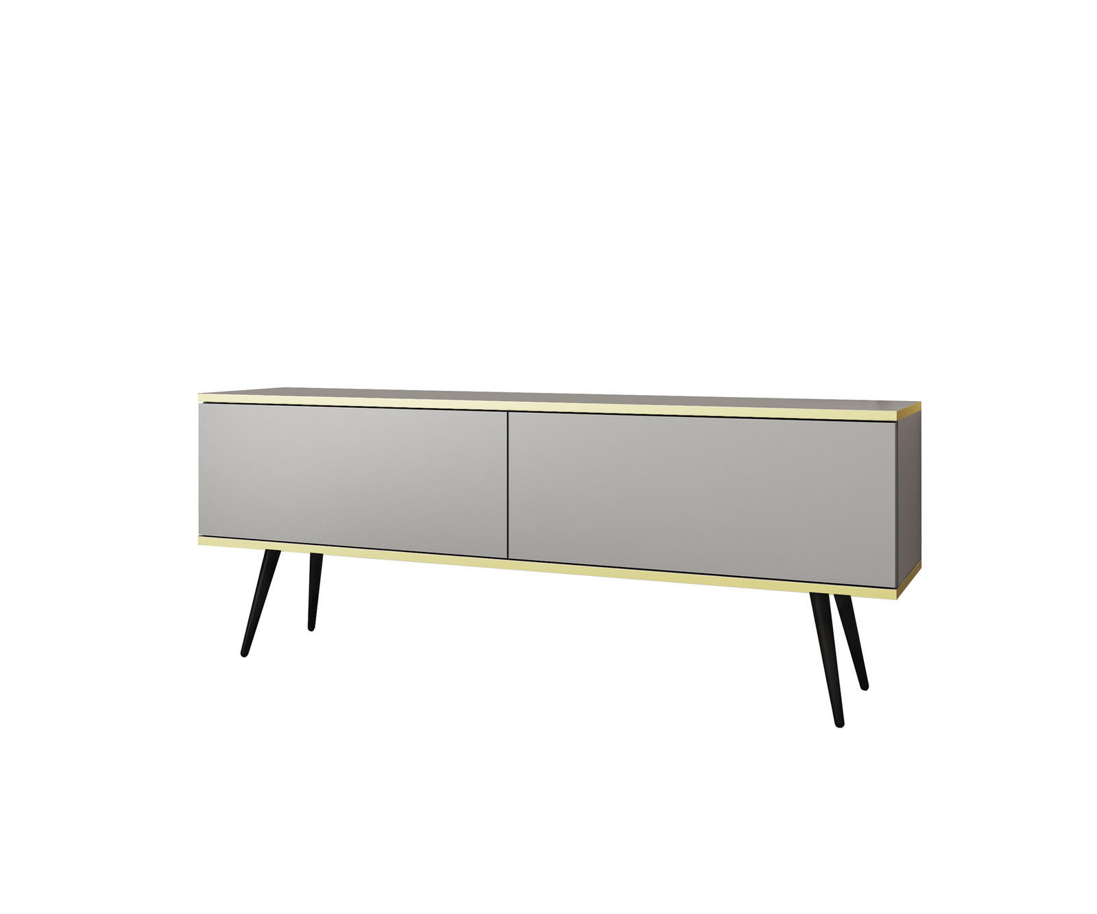 TV-LOWBOARD FORNO (Grau, Goldene Details, 2 Türen, schwarze Metallfüße, 135 cm) - Schwarz/Grau, Holz/Holzwerkstoff (135/53/32cm) - Ravio
