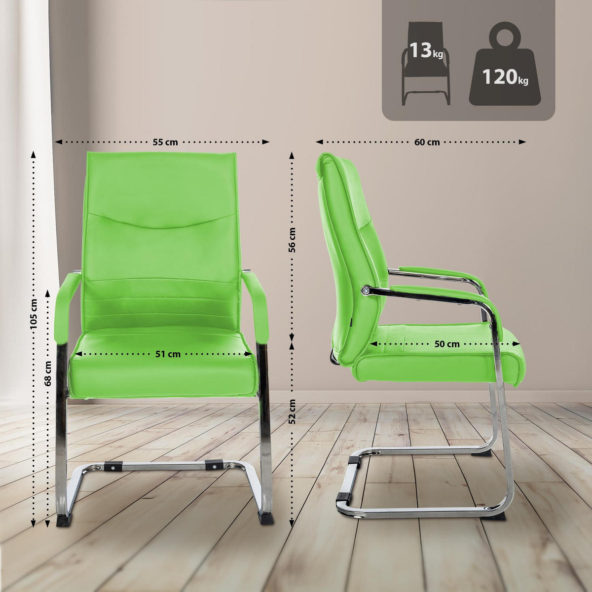 SCHWINGSTUHL Lederlook Grün - Grün, Textil/Metall (55/88/60cm) - CLP