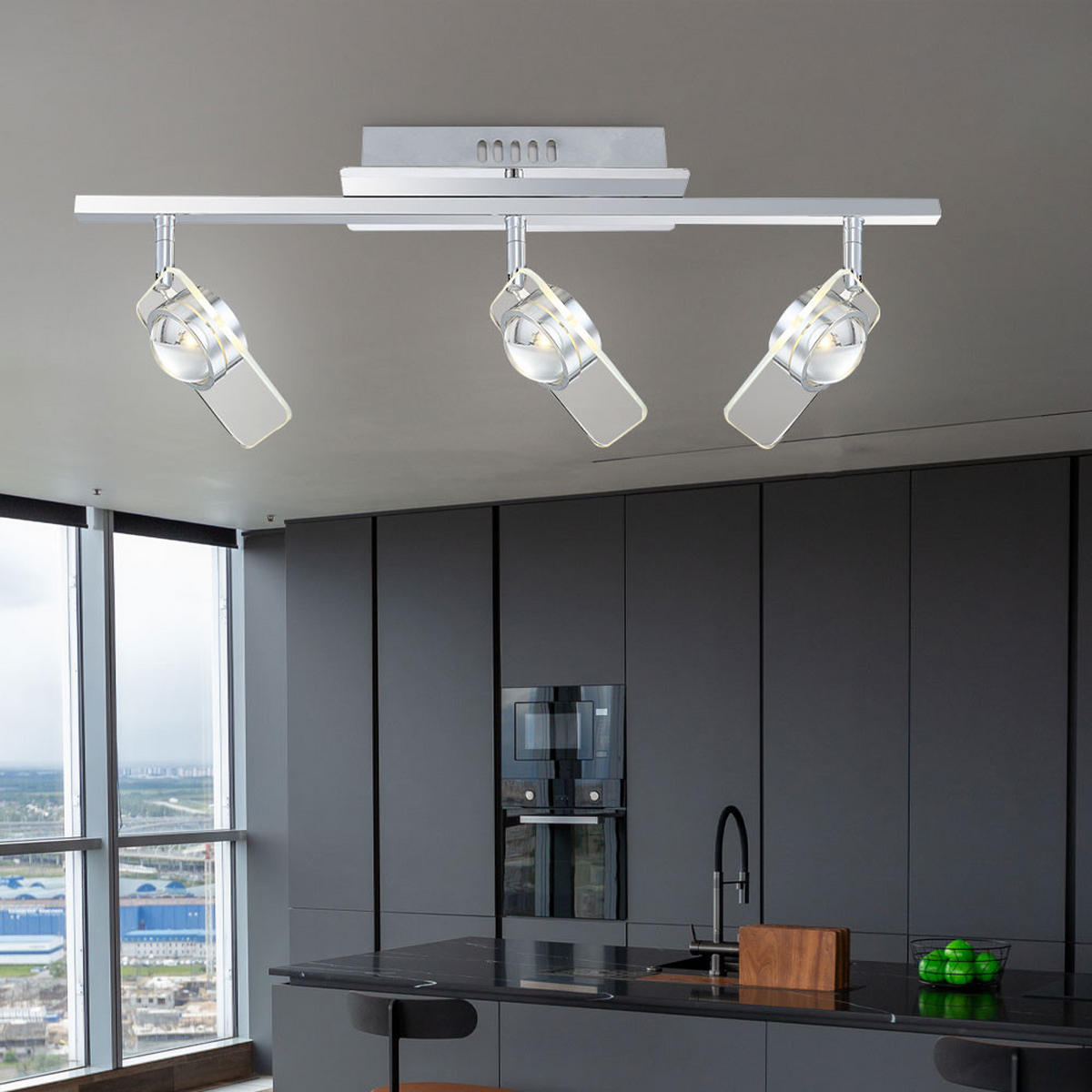 LED DECKENLEUCHTE SVEN Chrom Silber - Silberfarben, Glas (65/13/18cm) - Globo Lighting