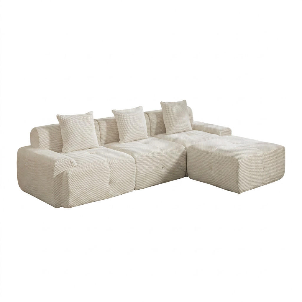 ECKSOFA 266/176/75 cm Beige mit 1 Fußhocker - Beige, Textil (266/176cm) - Oxeza