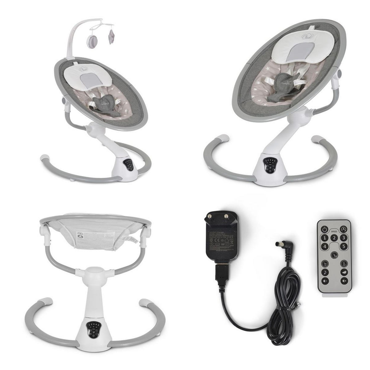 BABYWIPPE Swing Cloud elektrisch beige Sterne Musikfunktion, Timer, Fernbedienung, Schwingfunktion, Mobile - Beige, Metall - Cangaroo
