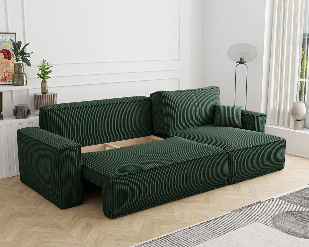 ECKSOFA Scarlo Dunkelgrün Cordbezug - Dunkelgrün/Schwarz, Kunststoff/Textil (244/145cm) - Selsey