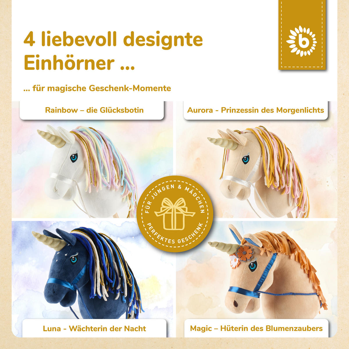 STECKENPFERD Holz Einhorn Magic - Beige, Textil (24/100cm) - Bieco Spielwaren