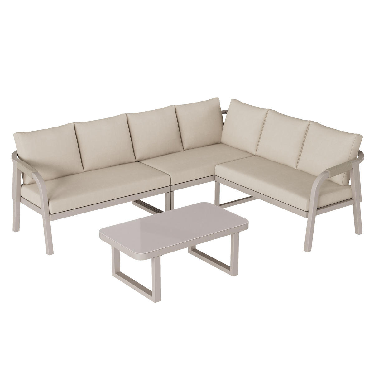 GARTENMÖBEL-SET 240/183/83 cm beige aus Polyester und Stahl mit Ecksofa und Couchtisch - Beige, Metall - OKWISH