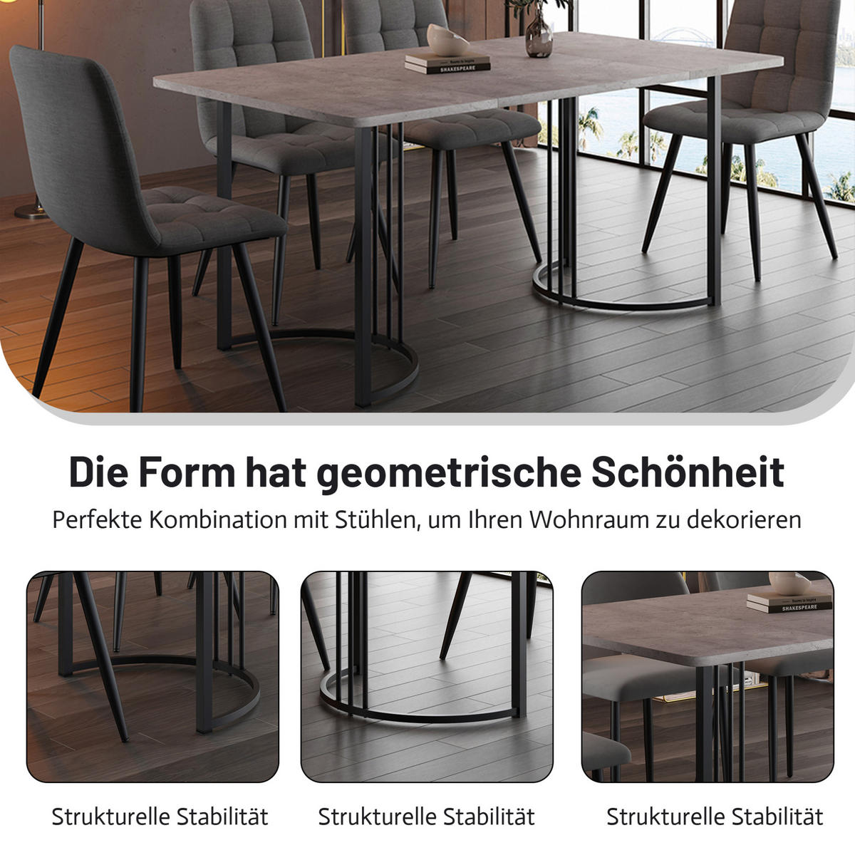 ESSTISCH mit Metallgestell 140/80/75 cm in Grau mit Marmormuster - Grau, Holzwerkstoff (140/80/75cm) - BEAOK