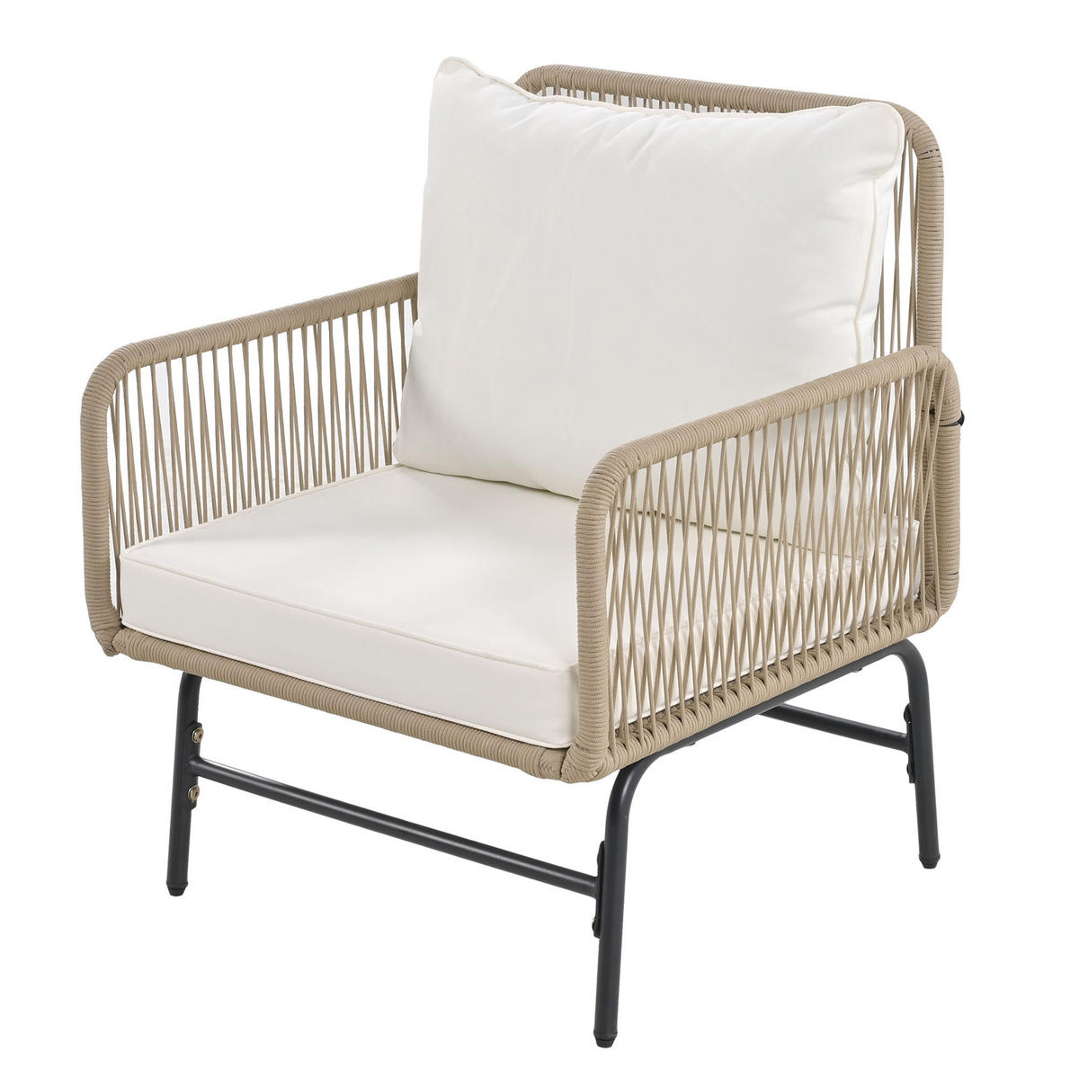 GARTENMÖBEL 124x71x80cm beige aus Eisen und Seil, mit Kissen - Beige, Metall - Modfu