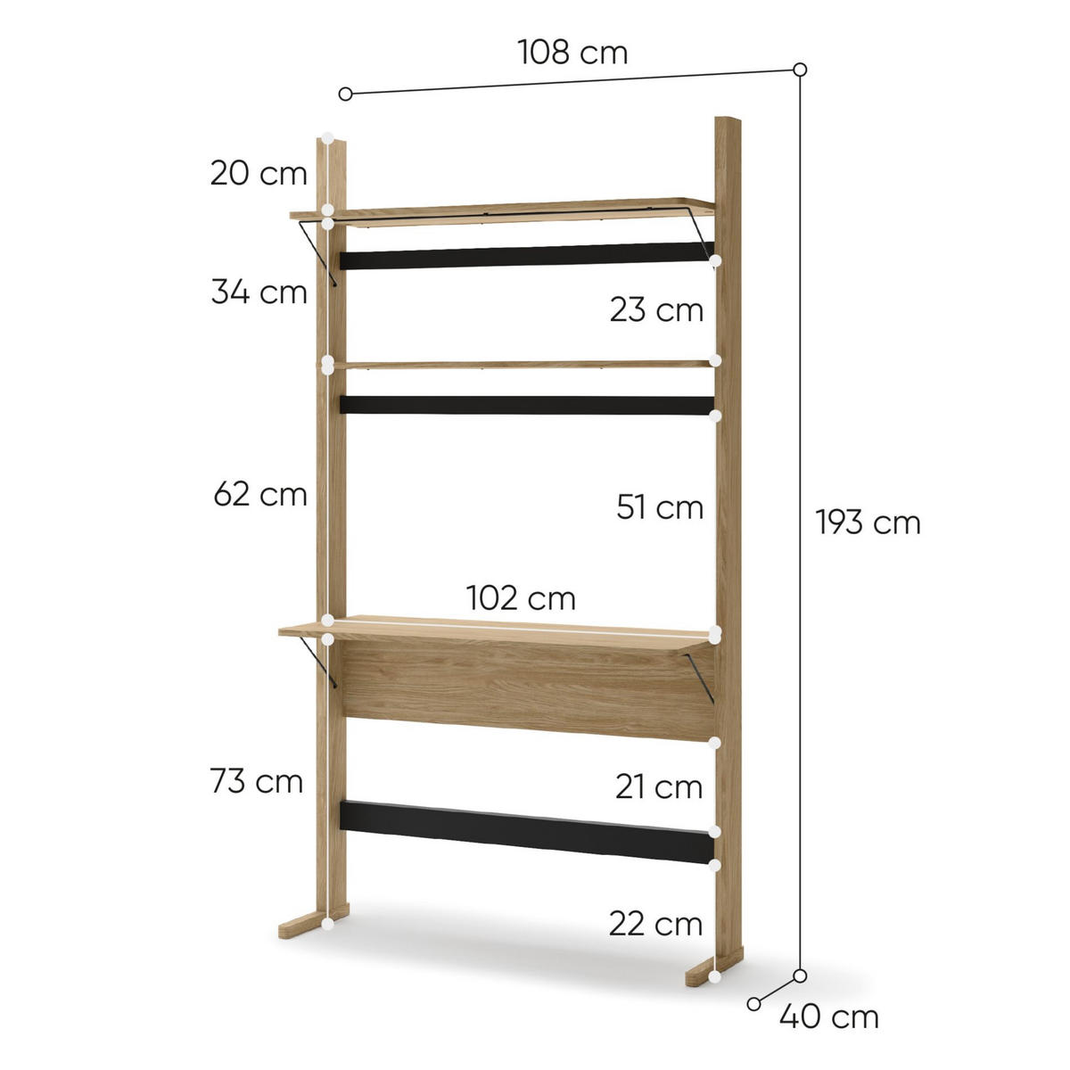 SCHREIBTISCH Ollie Eichenholzoptik 108 cm - Eichefarben, Holzwerkstoff (40/108/193cm) - Selsey