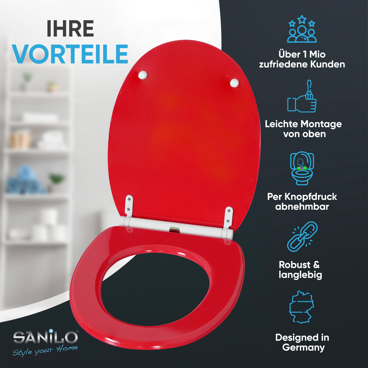 WC-SITZ mit Absenkautomatik & Top Fix Rot - Rot, Holzwerkstoff (37.7/5.5/48cm) - Sanilo