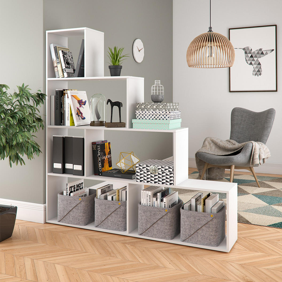 TREPPENREGAL Weiß 163 x 155 cm - Weiß, Holzwerkstoff (163/155/29cm) - Vicco