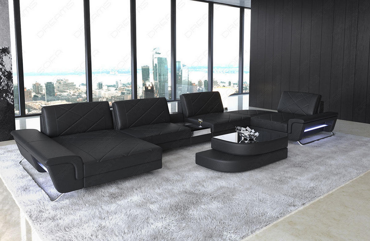 WOHNLANDSCHAFT Bari U - Schwarz, Leder (456/89/243cm) - Sofa Dreams