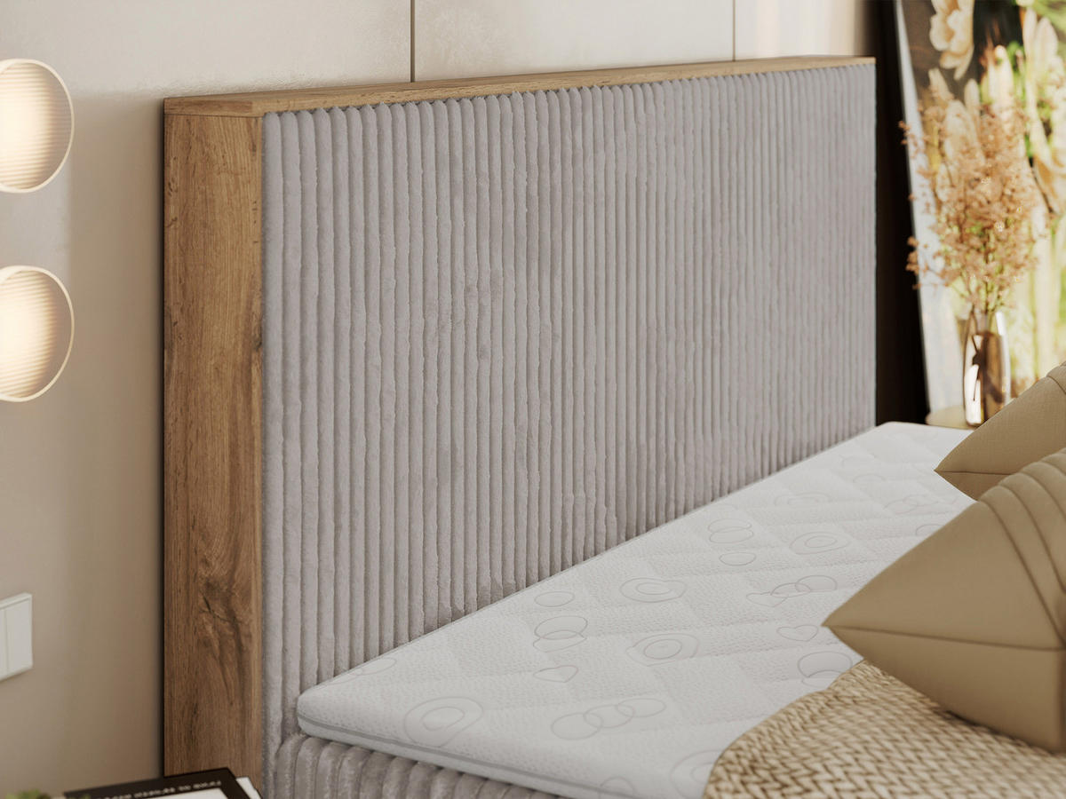 BOXBETT WOOD CLASSIC 180/200 - Hellgrau Cord - H3 - Hellgrau, Textil (180/200cm) - MKS
