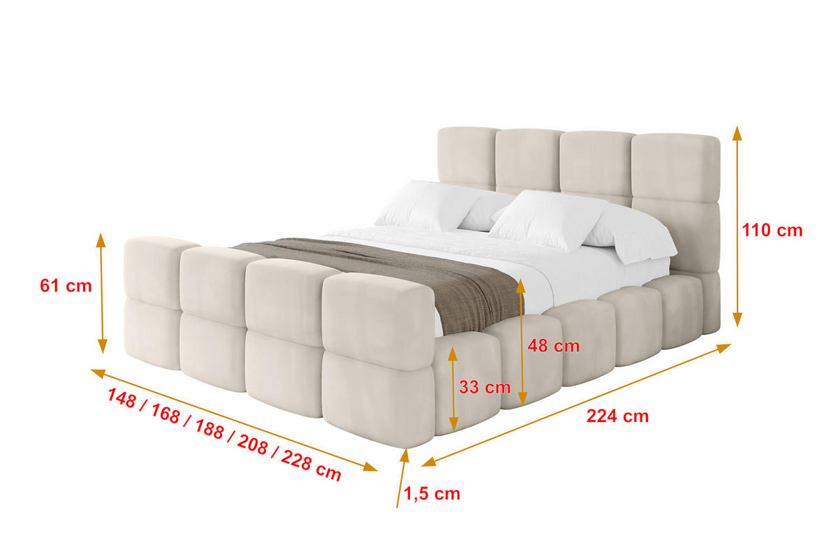 POLSTERBETT mit Bettkasten und Lattenrost, Bett mit Kopfteil, Boxbett ohne Matratze, Doppelbett mit Stauraum - NATA-Z 120x200 Beige - Beige, Holzwerkstoff/Textil (120/200cm) - ALTDECOR