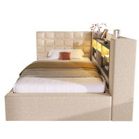 POLSTERBETT aus Leinen, Metall und Holz 90x190 cm Beige mit LED-Beleuchtung, USB-Anschlüssen und Stauraum - Beige, Textil (90/190cm) - IVMEU