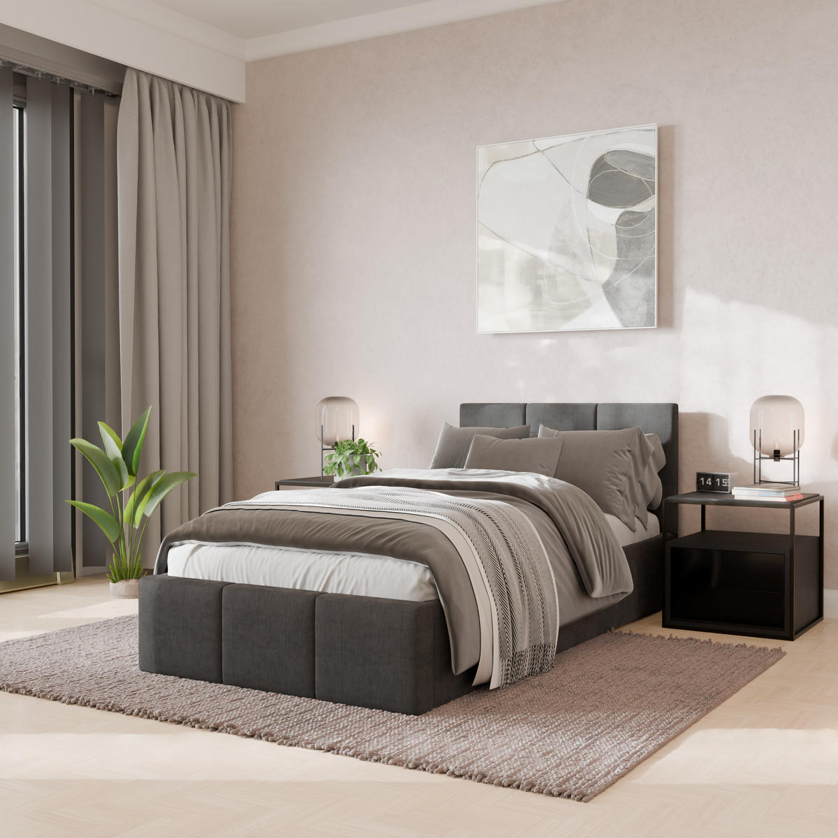 POLSTERBETT für Schlafzimmer Bett mit Stauraum Grau 90x200cm Kopfteil 110cm - Grau, Holzwerkstoff/Metall (90/200cm) - Muralo
