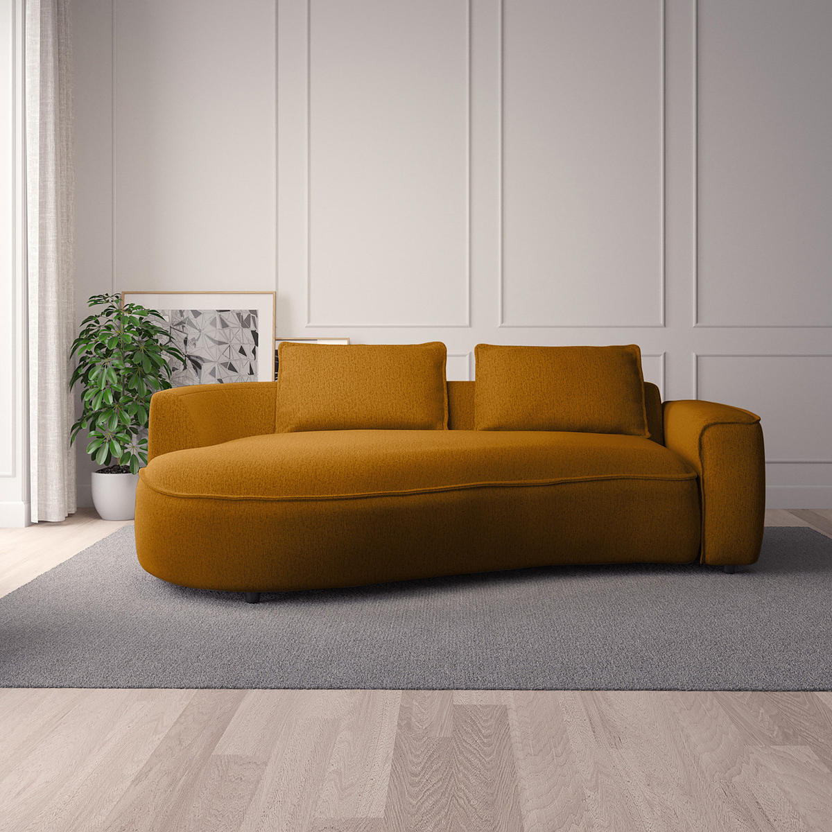 2,5-SITZER SOFA - Schwarz/Orange, Kunststoff/Textil (217/82/146cm) - home24