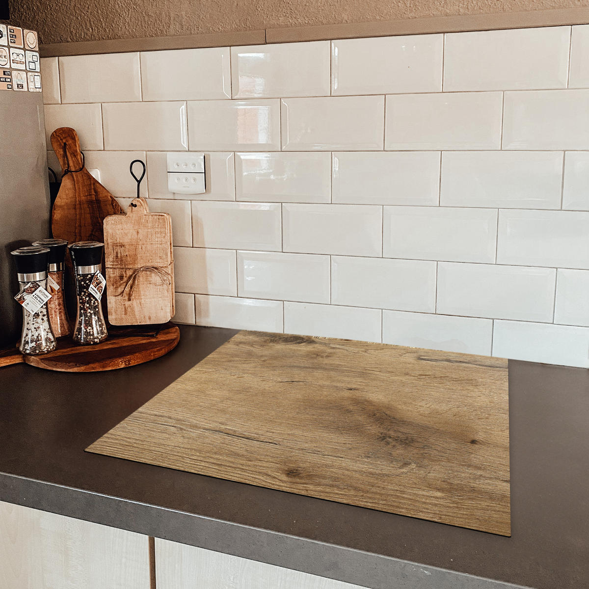 HERDABDECKPLATTE Holz - Braun - Holzoptik 58x51 cm - Eichefarben, Kunststoff (58.3/0.2/51.3cm) - MuchoWow