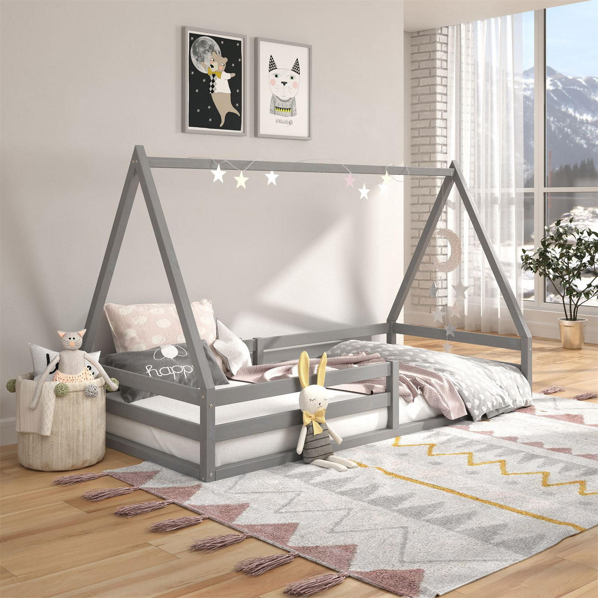 HAUSBETT SILA 90X200 CM - Grau, Holz (96/152/206cm) - IDIMEX