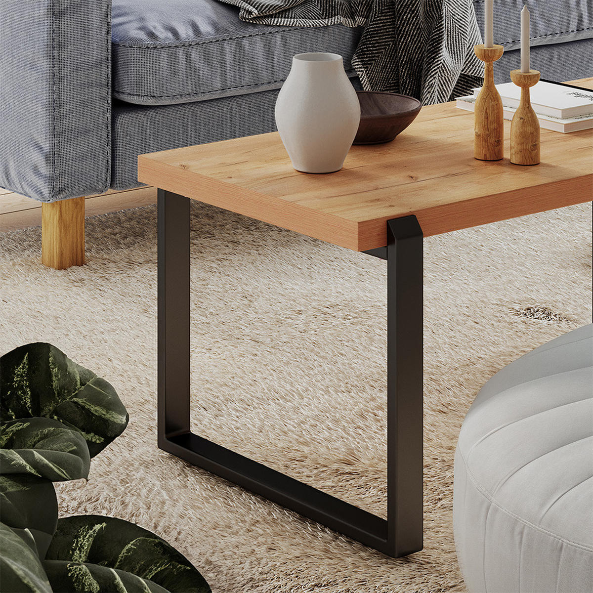 COUCHTISCH Halifax Eiche rustikal 110 x 56 cm mit Metallrahmen - Wildeiche/Schwarz, Holzwerkstoff (56/110/46cm) - Vicco