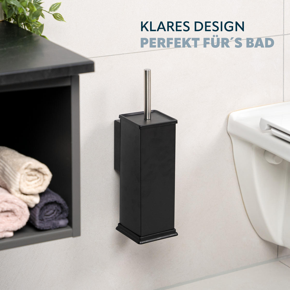 WC-GARNITUR inkl. Wandhalterung - Schwarz, Metall (10/39/14.5cm) - bremermann