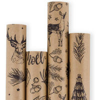 GESCHENKPAPIER 4 Rollen 76 cm x 305 cm Kraftpapier Weihnachtsmotive - Braun, Papier (4/76/15cm)
