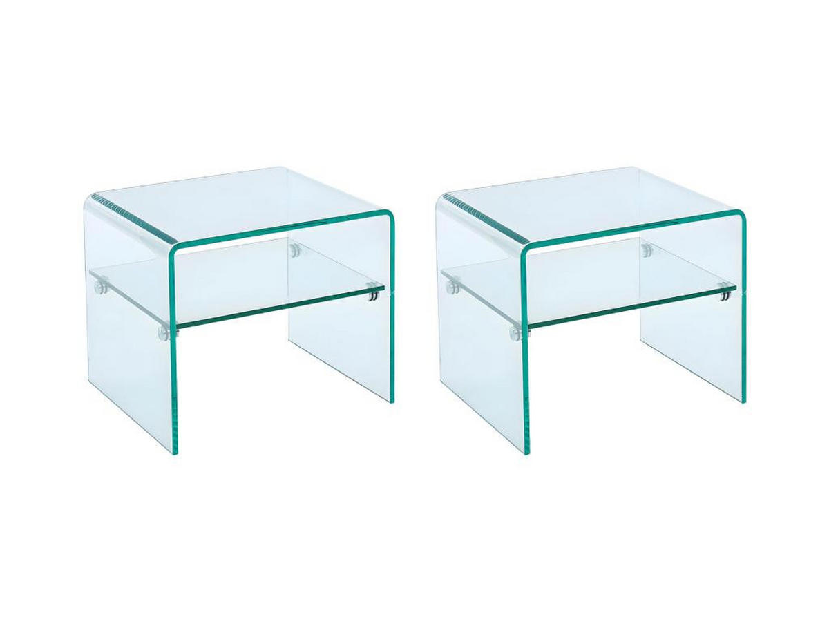 2ER-SET Nachttische mit 1 Ablage - Sicherheitsglas - STILEOS - Transparent, Glas (40/40/48cm) - Vente-Unique