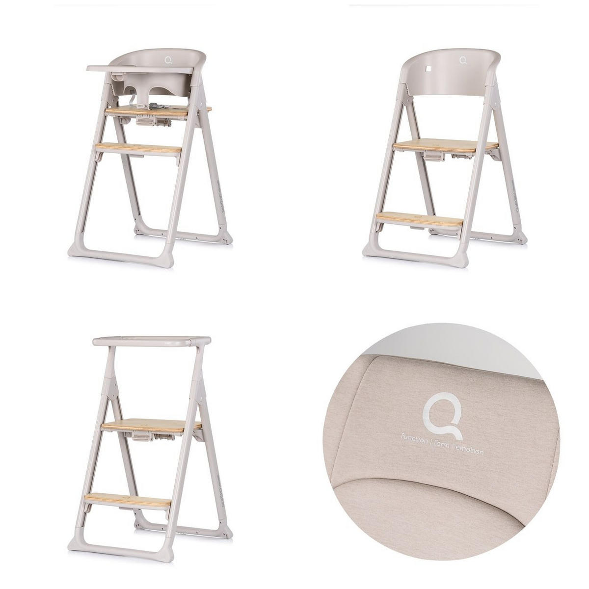 HOCHSTUHL Quatro 4in1 beige Babywippe Lernturm Kinderstuhl Tablett Fußstütze - Beige, Kunststoff (49/95/65cm) - Chipolino
