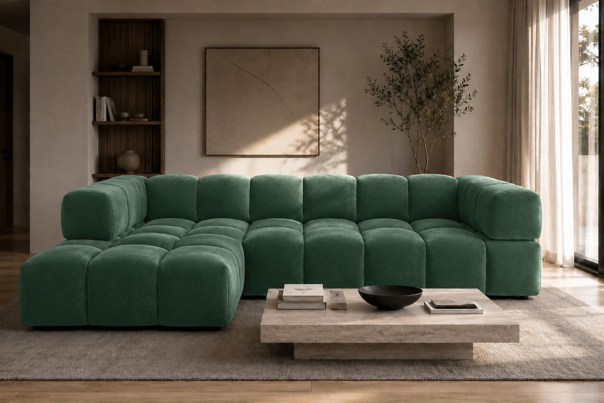ECKSOFA L-Form, Veloursstoff Bluvel, Grün, Links, Averro XL - Grün, Holz (320/150cm) - Kaiser Möbel