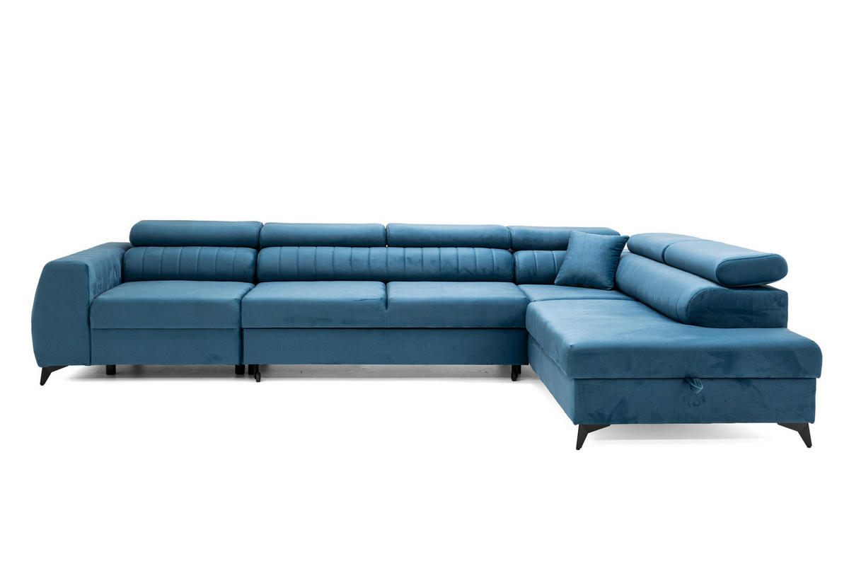 ECKSOFA PIERO MAXI Rechts mit Schlaffunktion 195x125 Velours Blau - Blau/Schwarz, Holz/Textil (203/350cm) - Muffo