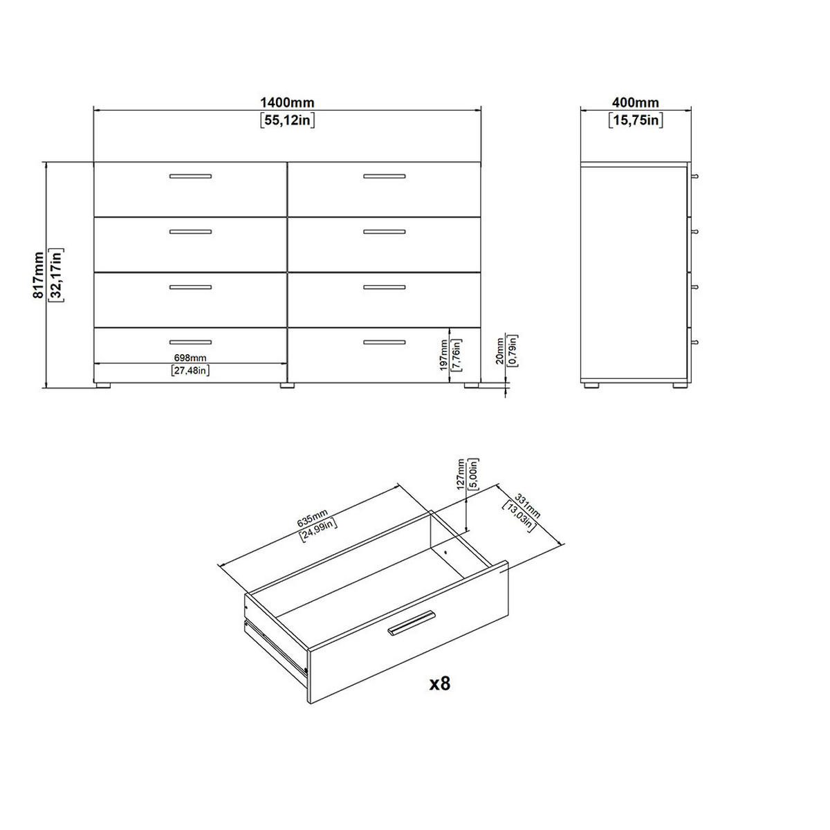 KOMMODE, Pepe, Eiche, Holzwerkstoff, 140 x 40 x 82 cm - Eichefarben, Holzwerkstoff (140/82/40cm) - ebuy24