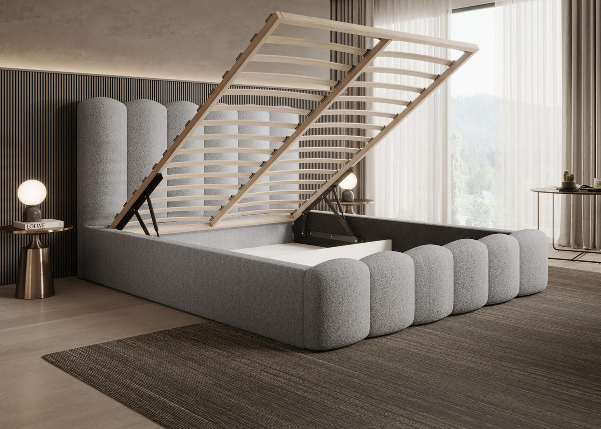 POLSTERBETT Polsterbett Mona V 180x200 cm – Elegantes Bett mit Stauraum & Modernem Kopfteil, Esche - Eschefarben/Schwarz, Holzwerkstoff/Kunststoff (180/200cm) - DomoHome