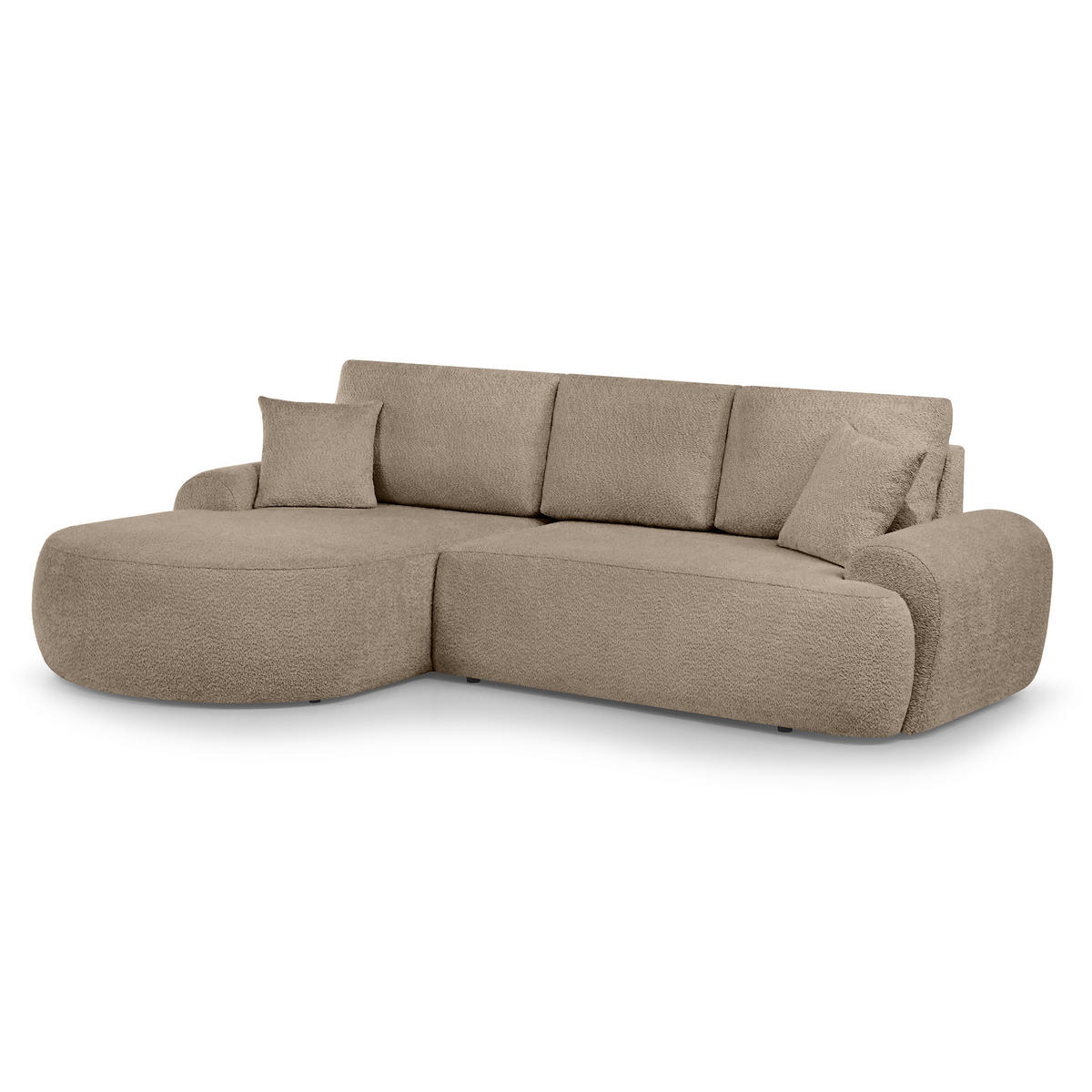 ECKSOFA Teddy L Hellbraun, Bouclé-Stoff, links - Hellbraun/Schwarz, Textil (270/170cm) - Beautysofa