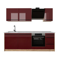 KÜCHENZEILE R-Line, Rot Hochglanz/Goldkraft Eiche, 220 cm Arbeitsplatte Marmor - Honigeiche/Rot, Holzwerkstoff (220/81.6/60cm) - Vicco