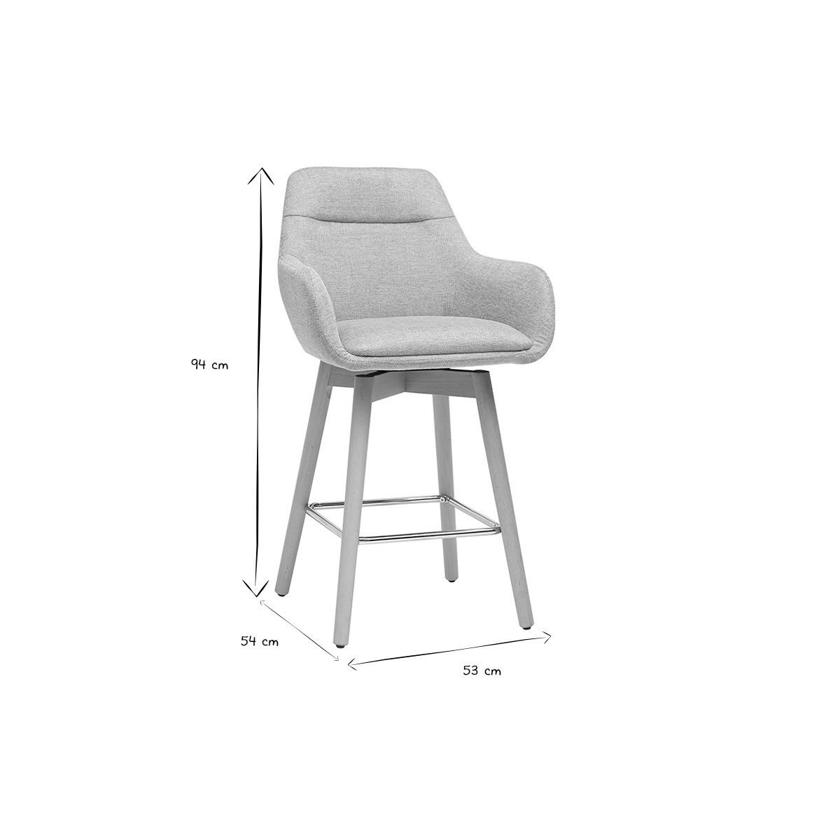 SKANDINAVISCHE Barhocker mit 360° drehbarem Sitz in hellgrauem Samt-Effekt Stoff und hellem Holz H65 cm (2er-Set) ALESS - Grau, Textil (54/94/53cm) - Miliboo