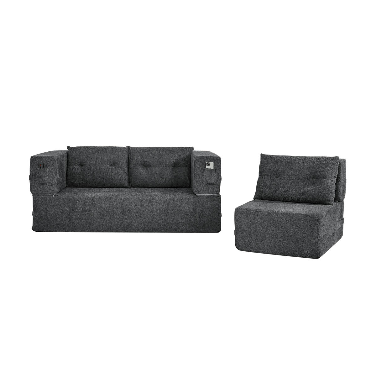 SCHLAFSOFA 2-in-1 2-Sitzer mit Sessel Stoff Dark Grey 2-tlg. - Dunkelgrau, Holzwerkstoff (194/39/199cm) - Meubliv