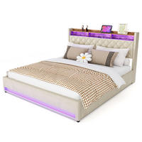 POLSTERBETT 180/200 cm Beige mit LED-Lichtleiste und USB-Anschlüssen - Beige, Holzwerkstoff (180/200cm) - OKWISH