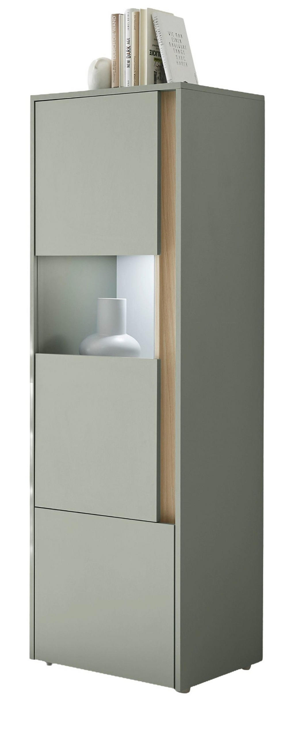 VITRINE Salbei grün, Barista Eiche 50 x 150 cm, Vitrinenschrank halbhoch - Salbeigrün/Eichefarben, Glas/Holzwerkstoff (50/155/40cm) - Furn.Design