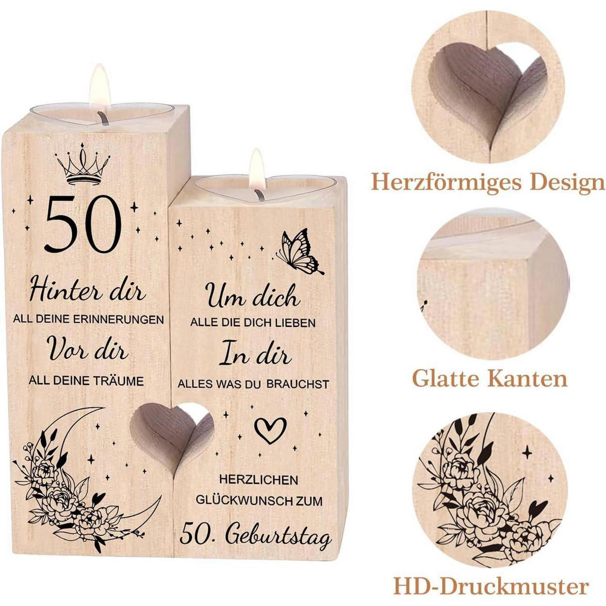 KERZENSTÄNDER 50. Geburtstag Holz 12 cm - Braun, Holz (5/13/10cm)