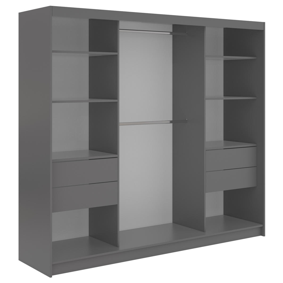 SCHWEBETÜRENSCHRANK mit Schubladen 240 - VERONA - Grau mit Spiegel - Alufarben/Grau, Holzwerkstoff/Metall (240/216/61cm) - MKS