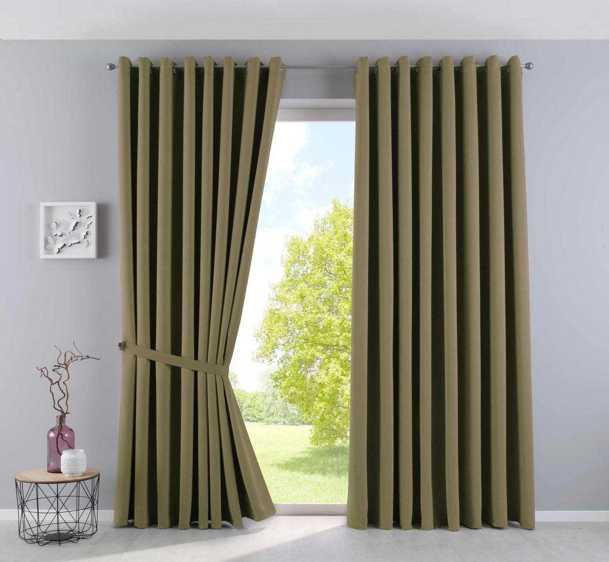 VORHANG »NEW YORK« HxB 245x140 cm Olive - Olivgrün, Textil (140/245cm) - Gardinenbox