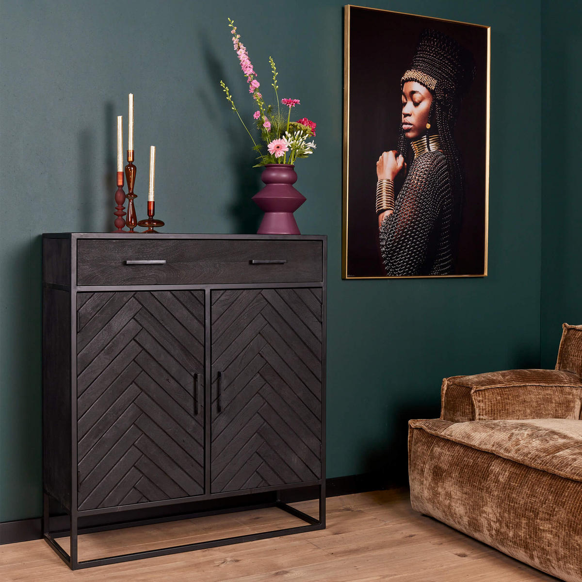 KOMMODE Cosmopolitan Mangoholz 100 cm / 40 cm Schwarz - Schwarz, Holz (100/115/40cm) - Villa Möbel