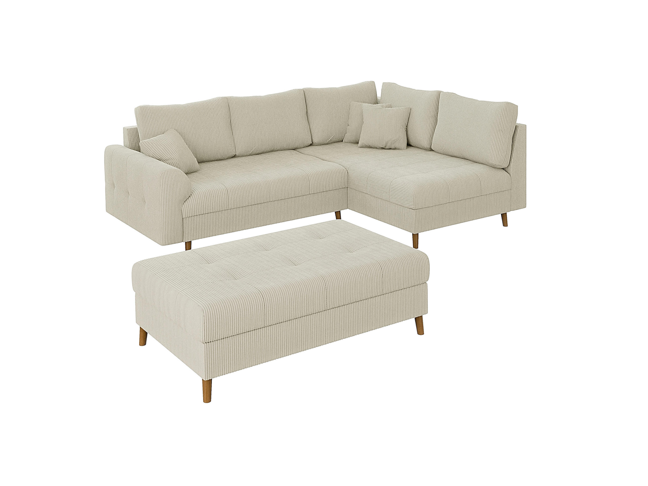 ECKSOFA inkl. Hocker Alma Beige Cord - Ottomane rechts - Beige/Braun, Holz/Textil (231/161cm) - S-Style Möbel
