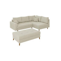 ECKSOFA inkl. Hocker Alma Beige Cord - Ottomane rechts - Beige/Braun, Holz/Textil (231/161cm) - S-Style Möbel