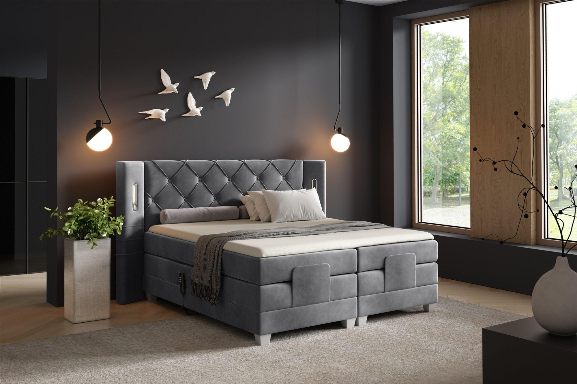BOXSPRINGBETT Elektrisch Steve - Dunkelgrau, Holzwerkstoff/Textil (120/200cm) - Fun Möbel